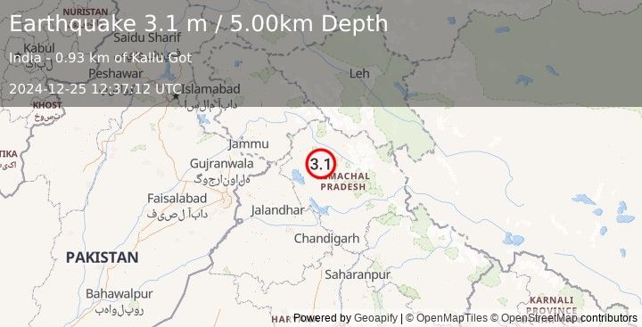 Earthquake HIMACHAL PRADESH, INDIA (3.1 m) (2024-12-25 12:37:12 UTC)