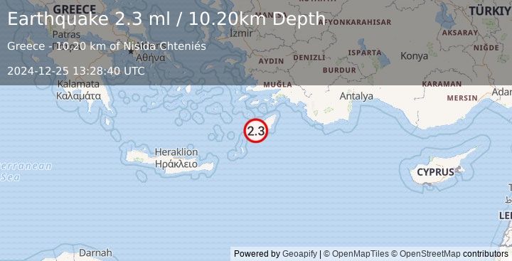 Earthquake DODECANESE IS.-TURKEY BORDER REG (2.3 ml) (2024-12-25 13:28:40 UTC)