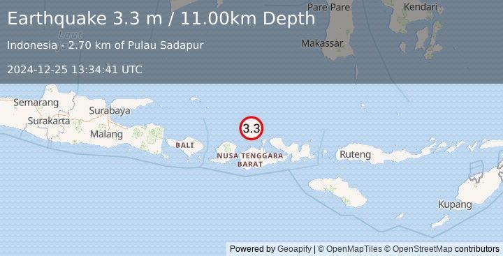 Earthquake BALI SEA (3.3 m) (2024-12-25 13:34:41 UTC)