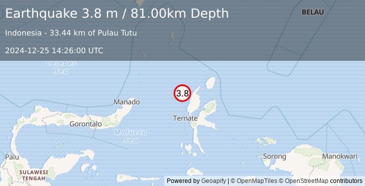 Earthquake HALMAHERA, INDONESIA (3.8 m) (2024-12-25 14:26:00 UTC)