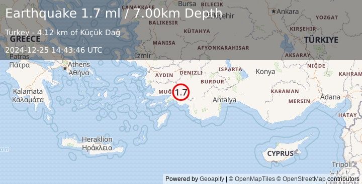 Earthquake WESTERN TURKEY (1.7 ml) (2024-12-25 14:43:46 UTC)