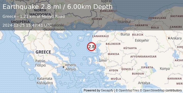 Earthquake NEAR THE COAST OF WESTERN TURKEY (2.8 ml) (2024-12-25 15:47:41 UTC)