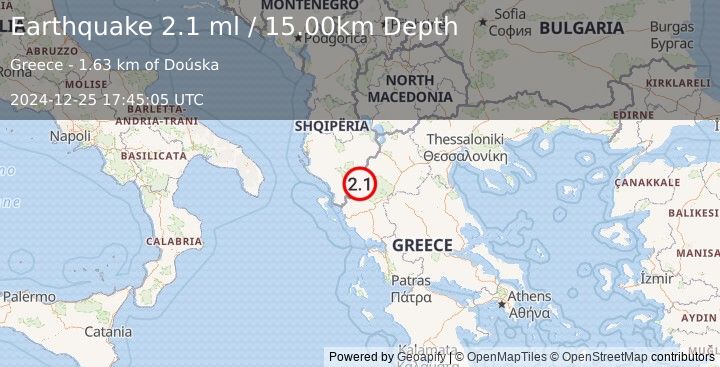 Earthquake GREECE (2.1 ml) (2024-12-25 17:45:05 UTC)