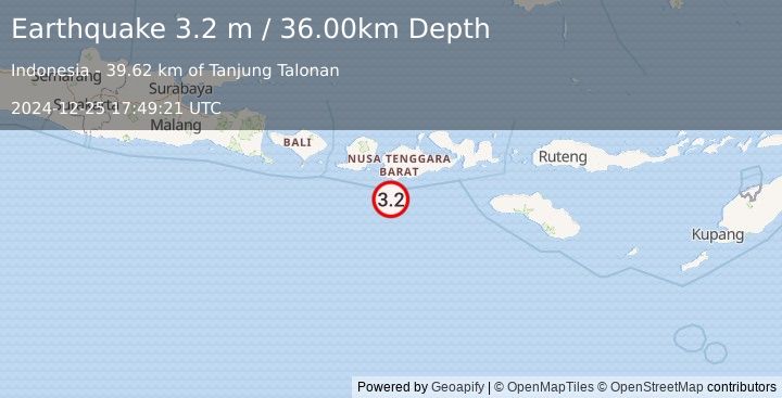 Earthquake LOMBOK REGION, INDONESIA (3.2 m) (2024-12-25 17:49:21 UTC)