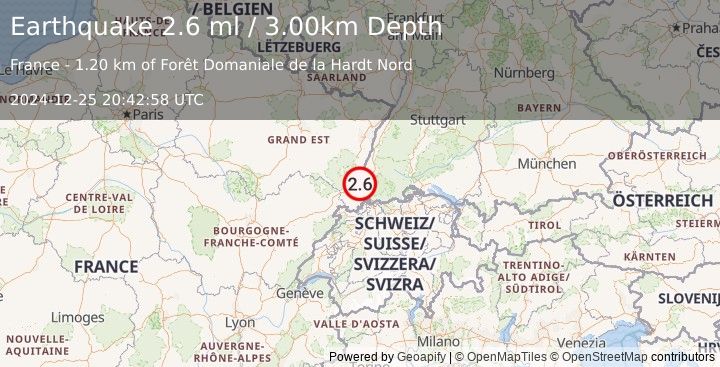 Earthquake FRANCE-GERMANY BORDER REGION (2.6 ml) (2024-12-25 20:42:58 UTC)