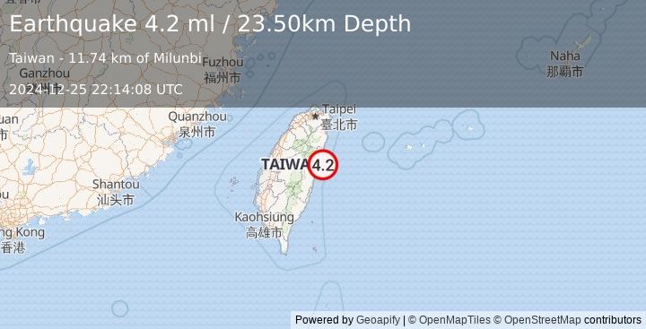 Earthquake TAIWAN (4.2 ml) (2024-12-25 22:14:08 UTC)