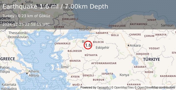 Earthquake WESTERN TURKEY (1.6 ml) (2024-12-25 22:58:15 UTC)