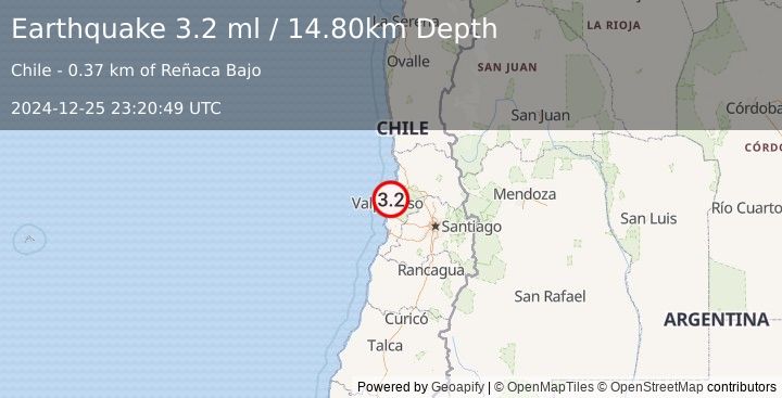 Earthquake OFFSHORE VALPARAISO, CHILE (3.2 ml) (2024-12-25 23:20:48 UTC)