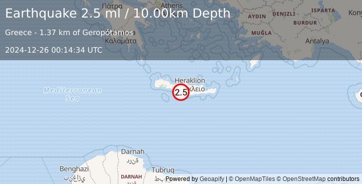 Earthquake CRETE, GREECE (2.5 ml) (2024-12-26 00:14:34 UTC)