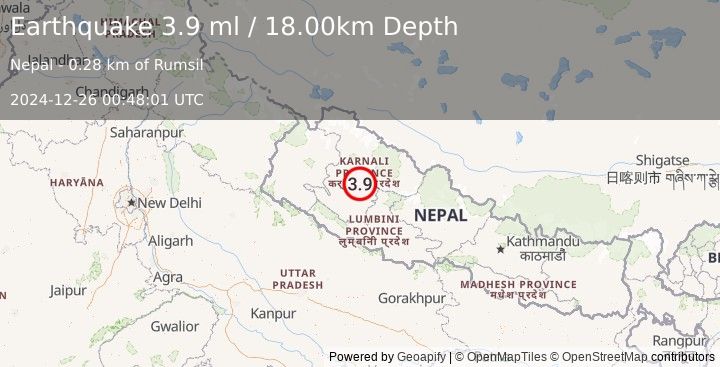 Earthquake NEPAL (3.9 ml) (2024-12-26 00:48:01 UTC)