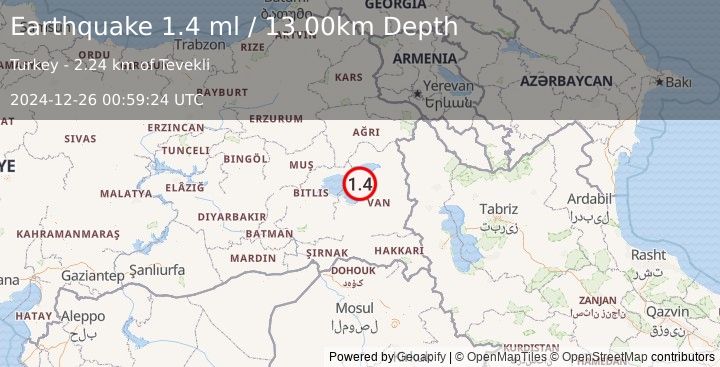 Earthquake EASTERN TURKEY (1.4 ml) (2024-12-26 00:59:24 UTC)