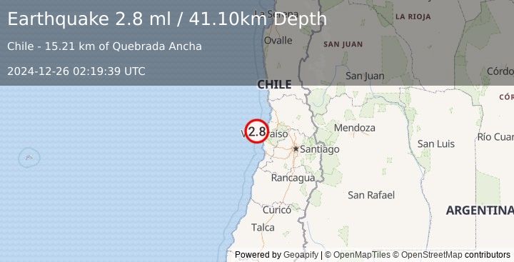 Earthquake OFFSHORE VALPARAISO, CHILE (2.8 ml) (2024-12-26 02:19:39 UTC)