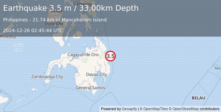 Earthquake MINDANAO, PHILIPPINES (3.5 m) (2024-12-26 02:45:44 UTC)