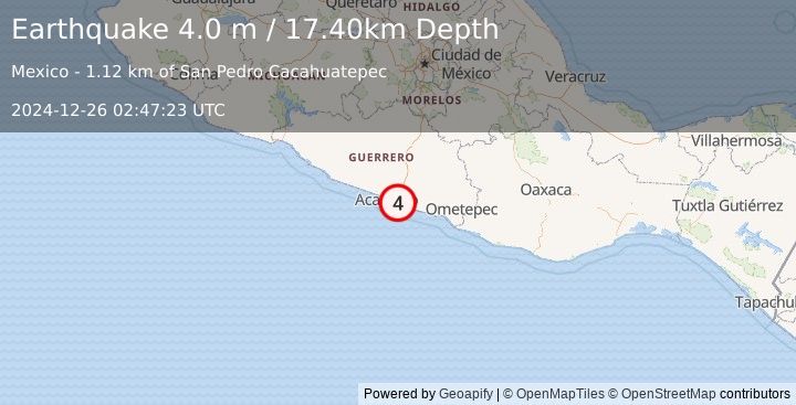 Earthquake GUERRERO, MEXICO (4.0 m) (2024-12-26 02:47:23 UTC)