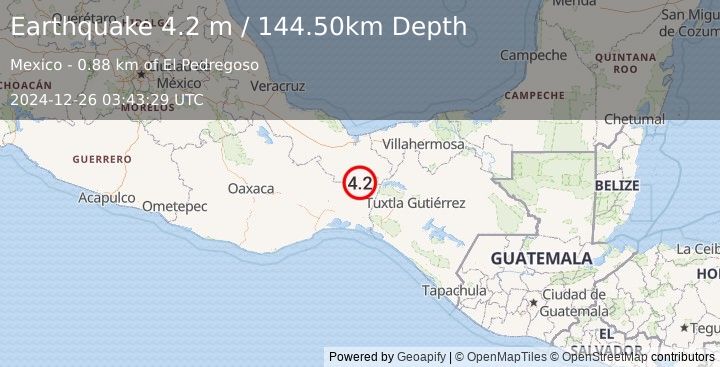 Earthquake OAXACA, MEXICO (4.2 m) (2024-12-26 03:43:29 UTC)