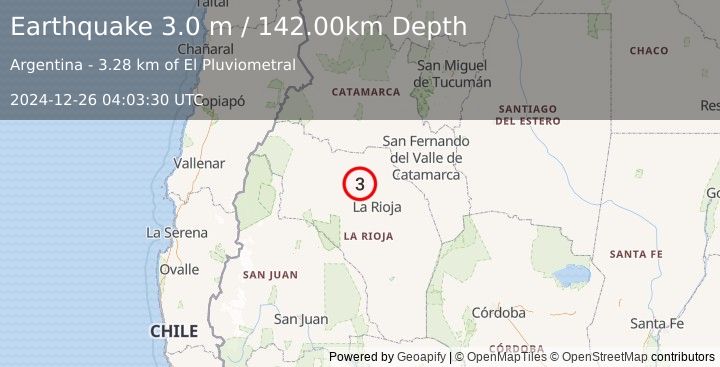 Earthquake LA RIOJA, ARGENTINA (3.0 m) (2024-12-26 04:03:30 UTC)