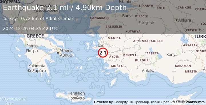 Earthquake WESTERN TURKEY (2.1 ml) (2024-12-26 04:35:42 UTC)