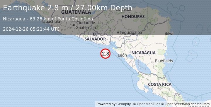 Earthquake OFFSHORE EL SALVADOR (2.8 m) (2024-12-26 05:21:44 UTC)