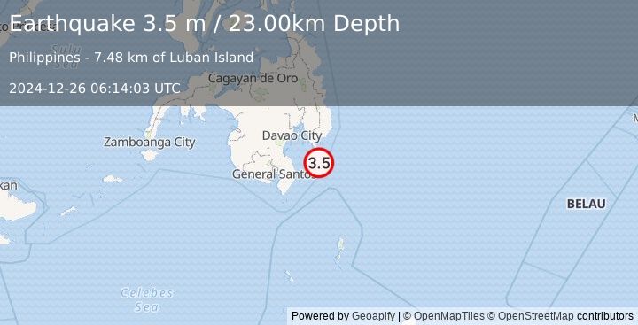 Earthquake MINDANAO, PHILIPPINES (3.5 m) (2024-12-26 06:14:03 UTC)