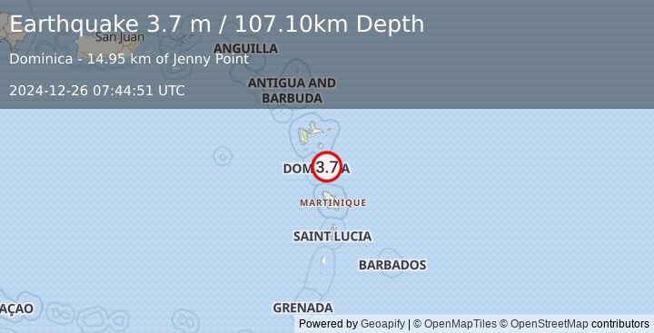 Earthquake DOMINICA REGION, LEEWARD ISLANDS (3.7 m) (2024-12-26 07:44:51 UTC)