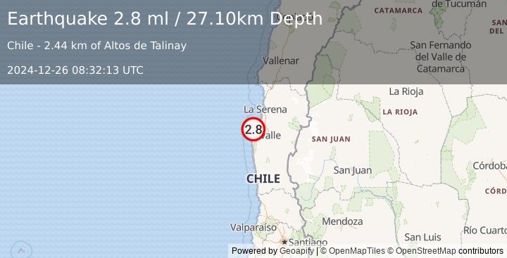 Earthquake COQUIMBO, CHILE (2.8 ml) (2024-12-26 08:32:13 UTC)