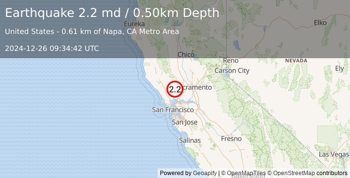 Earthquake NORTHERN CALIFORNIA (2.2 md) (2024-12-26 09:34:42 UTC)