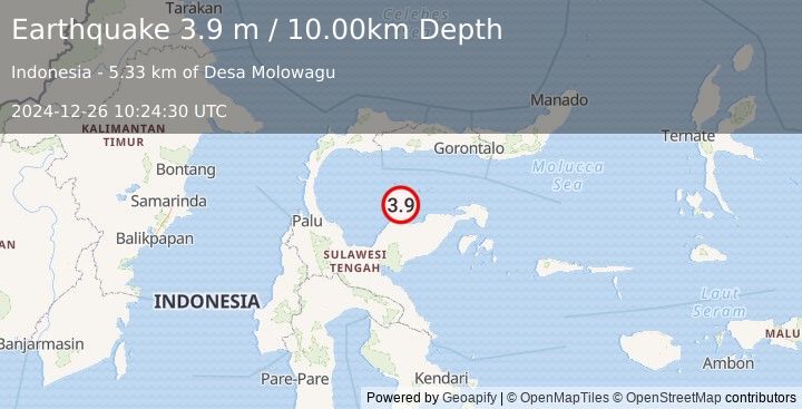 Earthquake SULAWESI, INDONESIA (3.9 m) (2024-12-26 10:24:30 UTC)