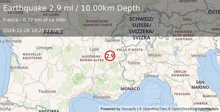 Earthquake FRANCE (2.9 ml) (2024-12-26 10:25:12 UTC)