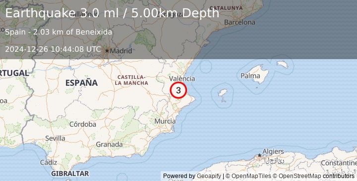 Earthquake SPAIN (3.0 ml) (2024-12-26 10:44:08 UTC)