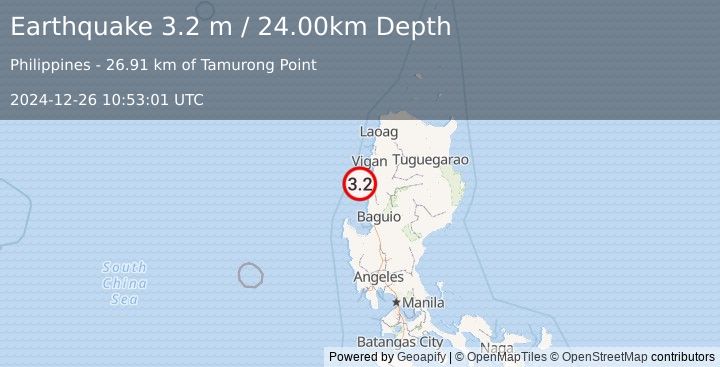 Earthquake LUZON, PHILIPPINES (3.2 m) (2024-12-26 10:53:01 UTC)