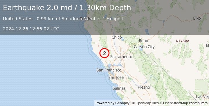 Earthquake NORTHERN CALIFORNIA (2.0 md) (2024-12-26 12:56:02 UTC)