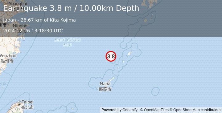 Earthquake RYUKYU ISLANDS, JAPAN (3.8 m) (2024-12-26 13:18:30 UTC)