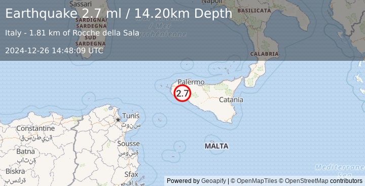 Earthquake SICILY, ITALY (2.7 ml) (2024-12-26 14:48:09 UTC)