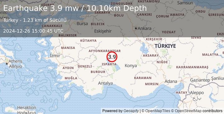 Earthquake WESTERN TURKEY (3.9 mw) (2024-12-26 15:00:45 UTC)