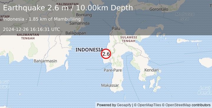 Earthquake SULAWESI, INDONESIA (2.6 m) (2024-12-26 16:16:31 UTC)