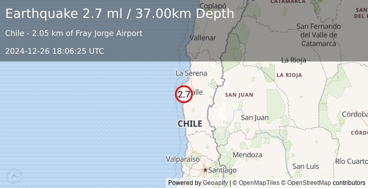 Earthquake COQUIMBO, CHILE (2.7 ml) (2024-12-26 18:06:25 UTC)