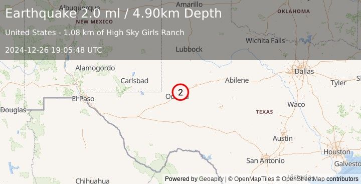 Earthquake WESTERN TEXAS (2.0 ml) (2024-12-26 19:05:48 UTC)