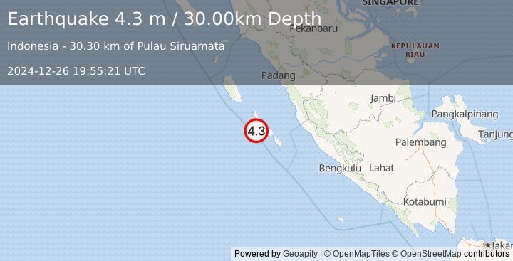 Earthquake KEP. MENTAWAI REGION, INDONESIA (4.3 m) (2024-12-26 19:55:21 UTC)