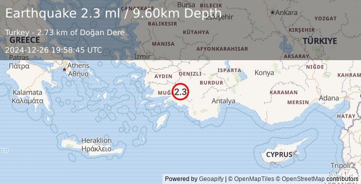 Earthquake WESTERN TURKEY (2.3 ml) (2024-12-26 19:58:45 UTC)