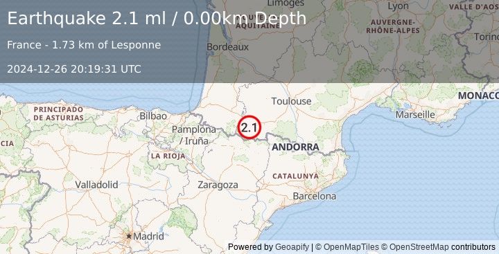 Earthquake FRANCE (2.1 ml) (2024-12-26 20:19:31 UTC)