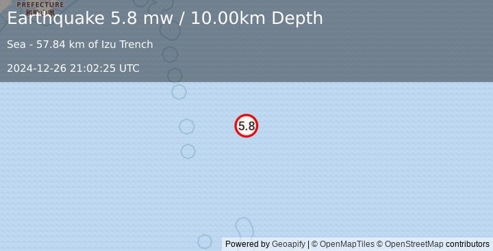 Earthquake IZU ISLANDS, JAPAN REGION (5.8 mw) (2024-12-26 21:02:25 UTC)