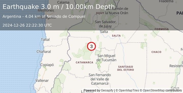 Earthquake SALTA, ARGENTINA (3.0 m) (2024-12-26 22:22:30 UTC)