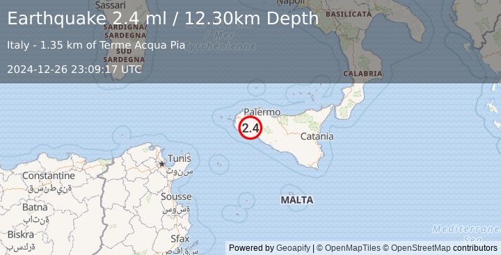 Earthquake SICILY, ITALY (2.4 ml) (2024-12-26 23:09:17 UTC)