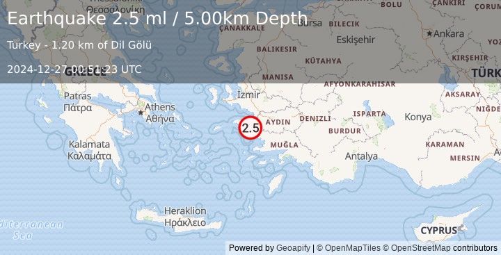 Earthquake WESTERN TURKEY (2.4 ml) (2024-12-27 00:51:22 UTC)