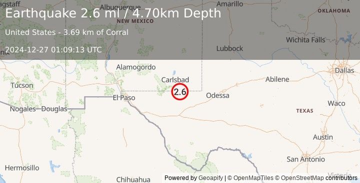 Earthquake WESTERN TEXAS (2.6 ml) (2024-12-27 01:09:13 UTC)