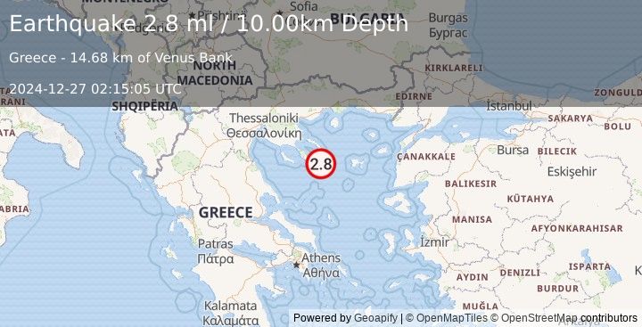 Earthquake AEGEAN SEA (2.8 ml) (2024-12-27 02:15:05 UTC)