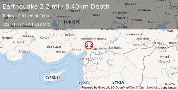 Earthquake CENTRAL TURKEY (2.2 ml) (2024-12-27 03:15:28 UTC)