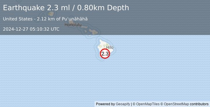 Earthquake ISLAND OF HAWAII, HAWAII (2.3 ml) (2024-12-27 05:10:32 UTC)