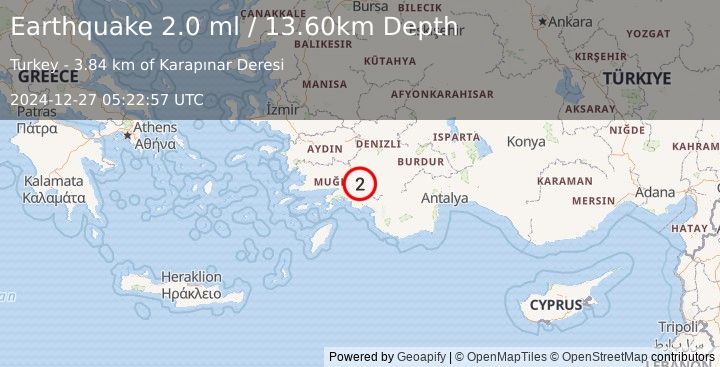 Earthquake WESTERN TURKEY (2.0 ml) (2024-12-27 05:22:57 UTC)