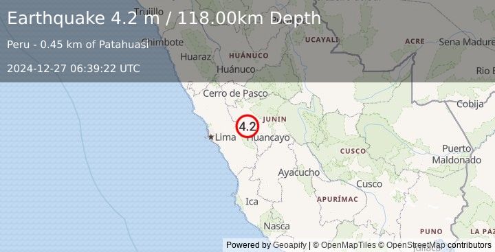 Earthquake CENTRAL PERU (4.2 m) (2024-12-27 06:39:22 UTC)